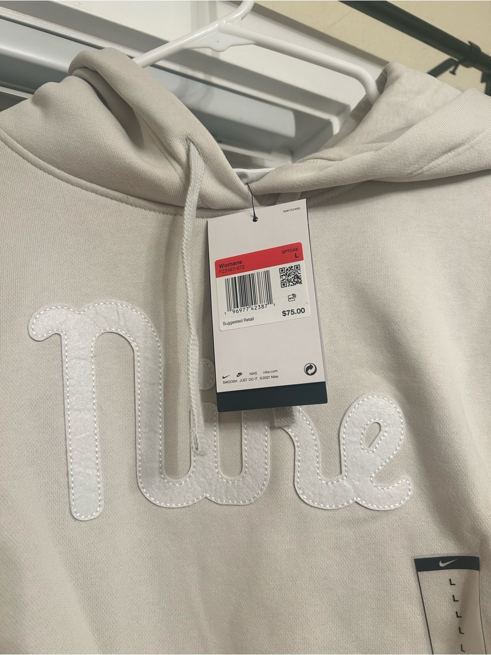 Nike Cream Hoodie with White Applique Script - Picture 2 of 3